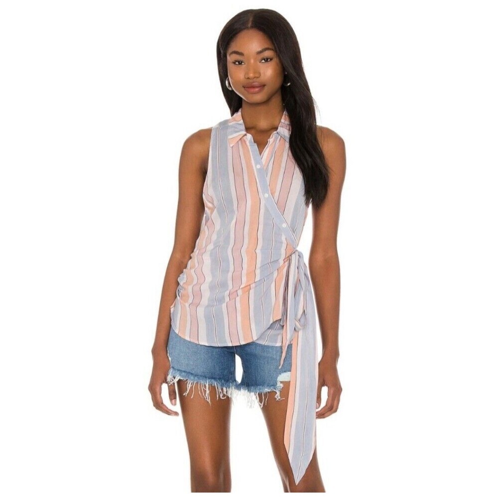 Free People Mackenzie Wrap Top Striped Sleeveless Casual Summer Beach Size XS